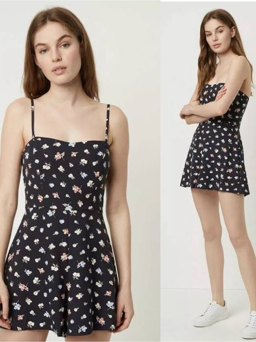 French Connection Floral Printed Romper Camass Sweetheart Utility Blue Floral 2